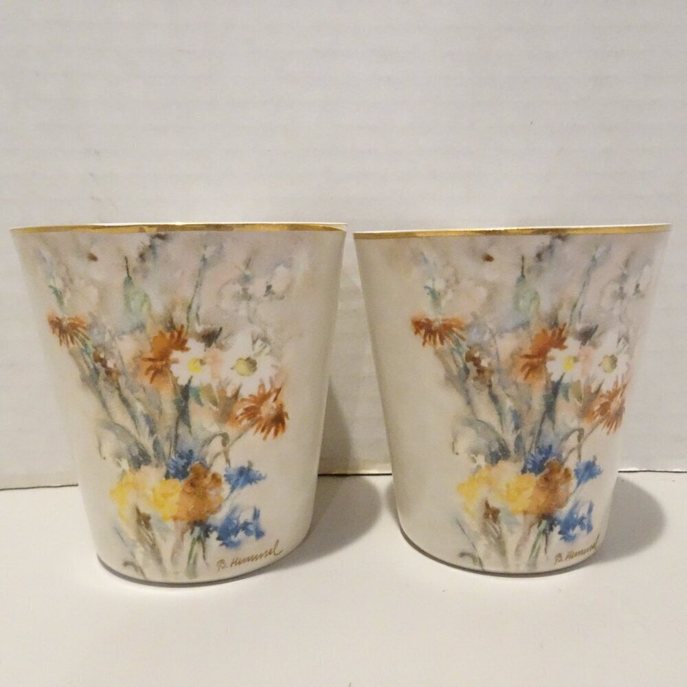 LOT 2 Berta Hummel Goebel Wildflowers Porcelain Cup 2004 Vintage Gold Rim